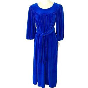 David Brown Velour Robe Hostess Dress Womens Small S Vintage Zipper Pockets Blue